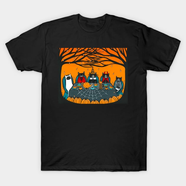 Halloween Tea and Coffee Party T-Shirt by KilkennyCat Art